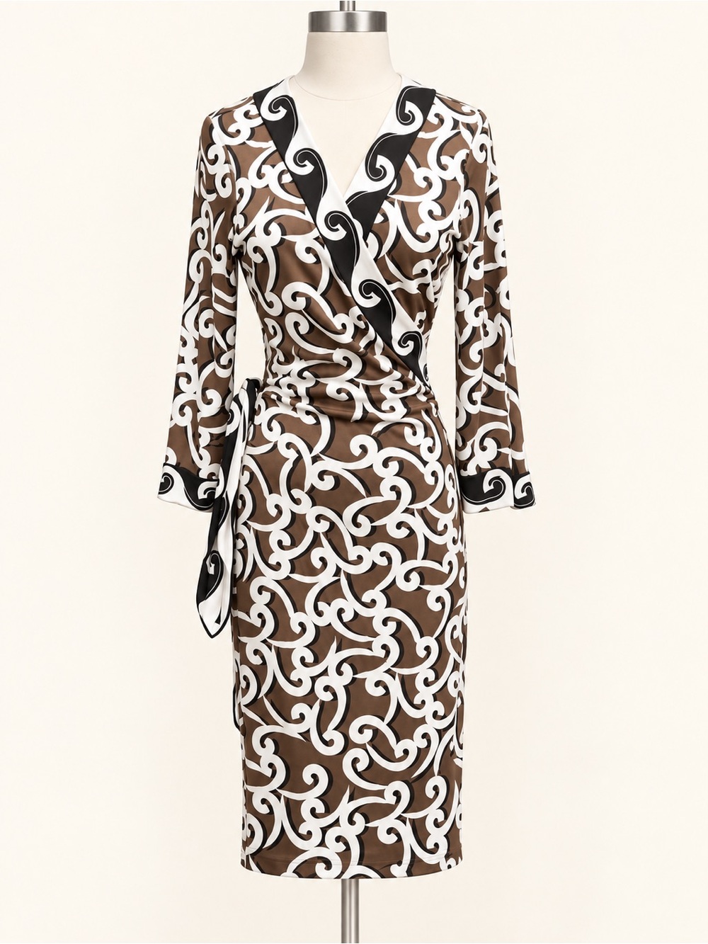 NWT Diane Von Furstenberg Silk New Julian Banded 14 Broken Waves Khaki Combo